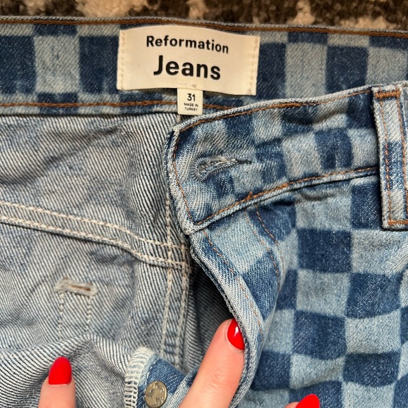 Reformation cynthia checkerboard high rise straight jeans - Picture 4 of 5